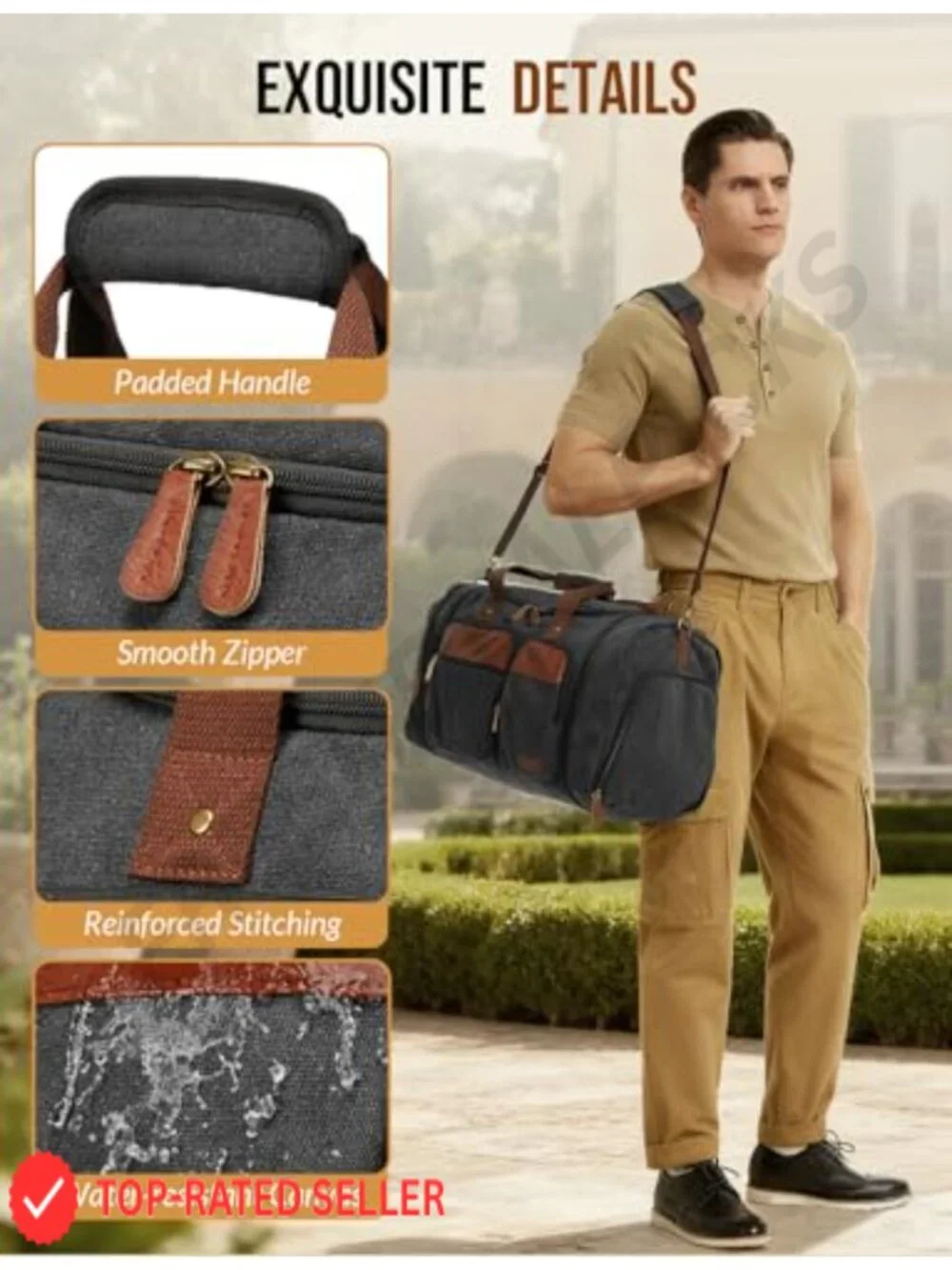 Canvas Duffle Bag for Travel 50L Expandable Weekender Overnight Gym